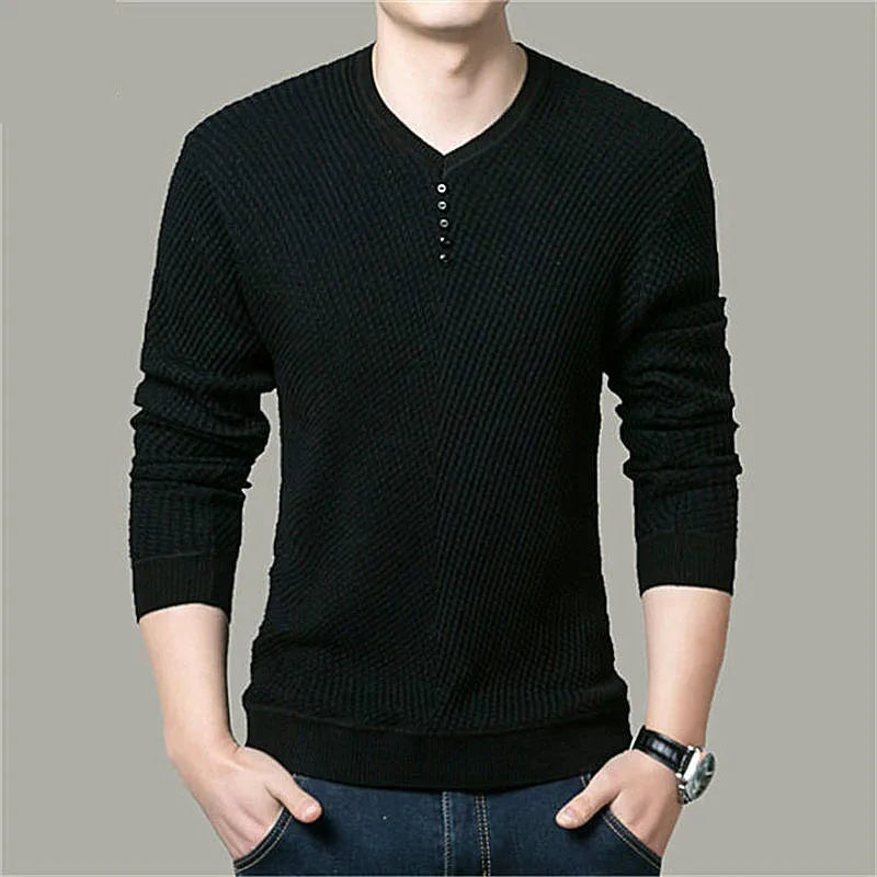 Pulôver Masculino Casual Cashmere Manga Longa Decote em V