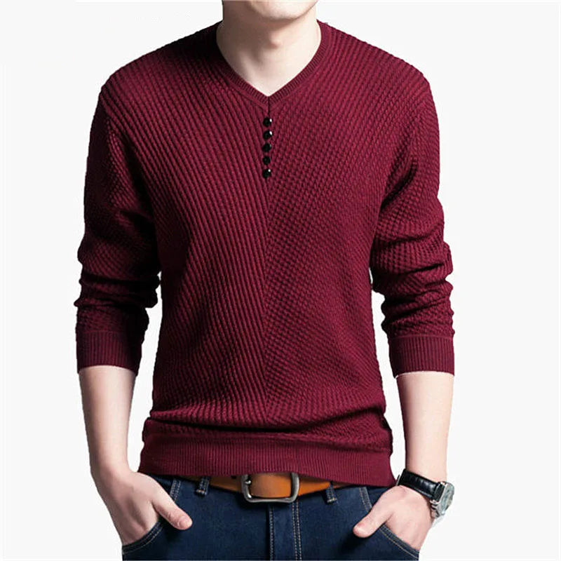 Pulôver Masculino Casual Cashmere Manga Longa Decote em V