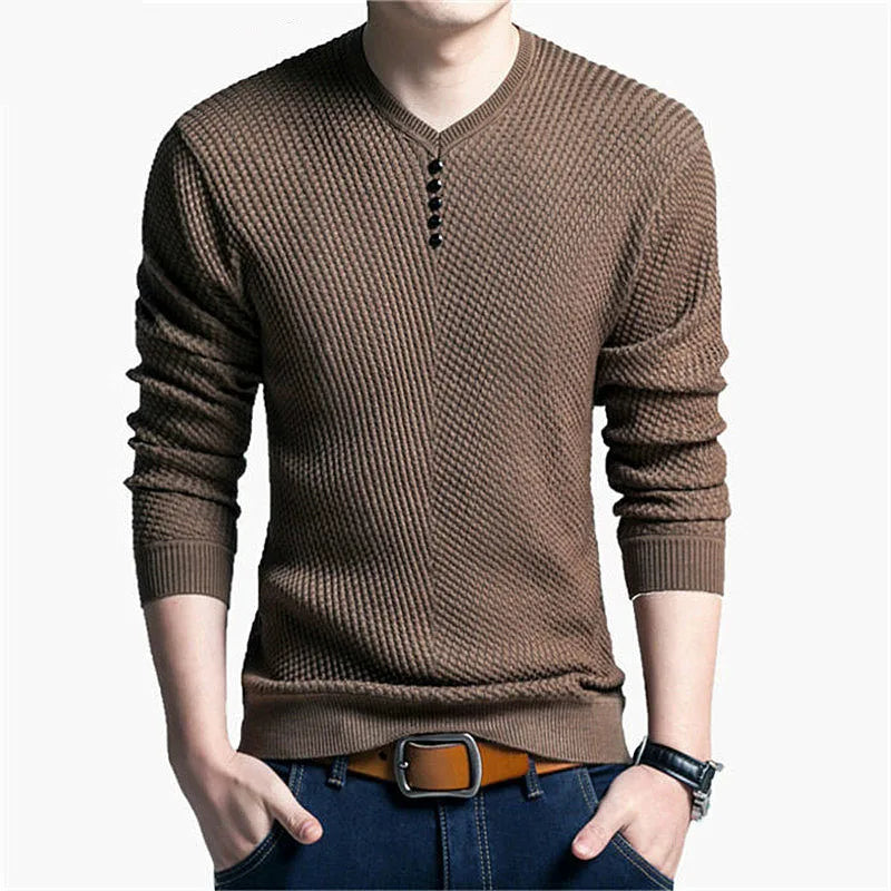 Pulôver Masculino Casual Cashmere Manga Longa Decote em V