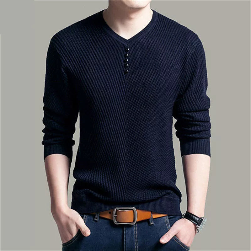 Pulôver Masculino Casual Cashmere Manga Longa Decote em V