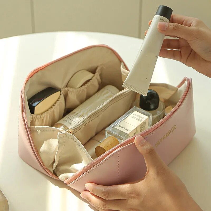 Bolsa Elegante de Couro Feminina para Cosméticos