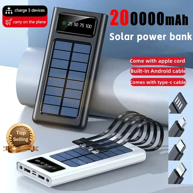 Banco Energia Solar 200000 mah em Dois Sentidos Bateria Externa Luz Led Para Iphone