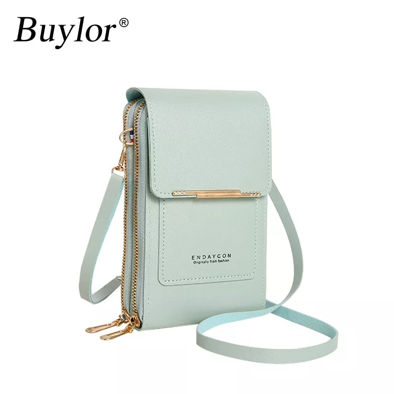 Bolsa Buylor Feminina de Couro Macio Touch Screen para Celular