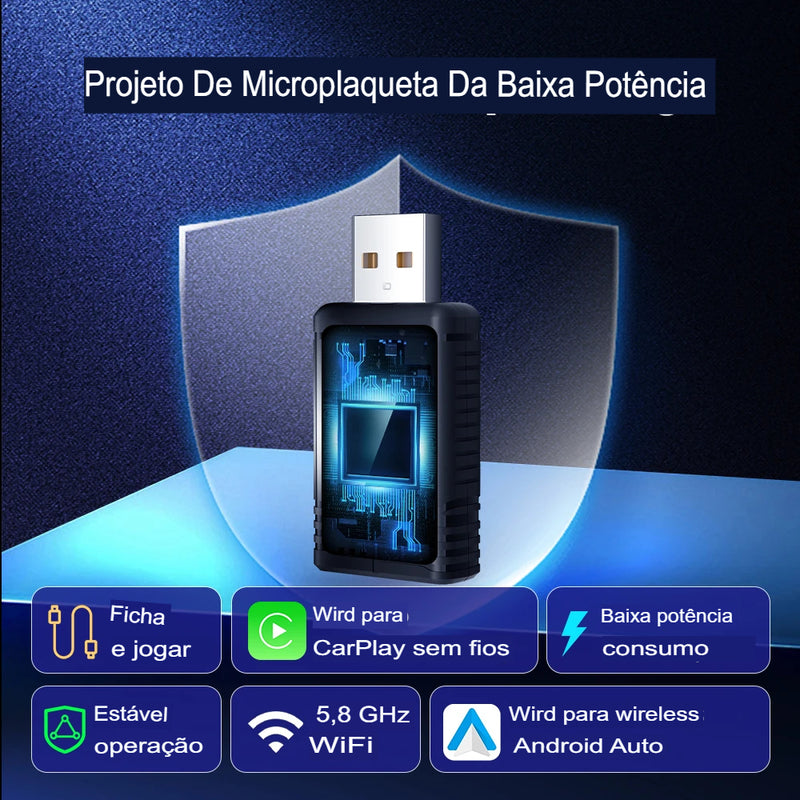 Adaptador Sem Fio  Carplay Andróid Golf, Peugeot,Volkswagen, Ford,  Suzuki, Chevrolet, Skoda MG e Chery