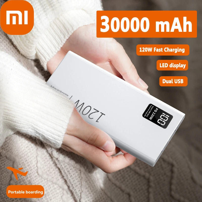 Carregador Portátil Xiaomi 120w Power Bank Iphone 30000 mAh Alta Capacidade