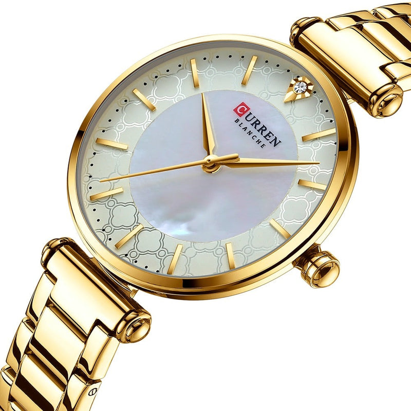 Relógio Feminino CURREN Fashion Dourado à Prova D'água